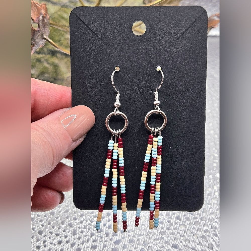 "5/$40" Artisan Crafted Southwestern Seed Bead Dangle Earrings 925 Ear Wires